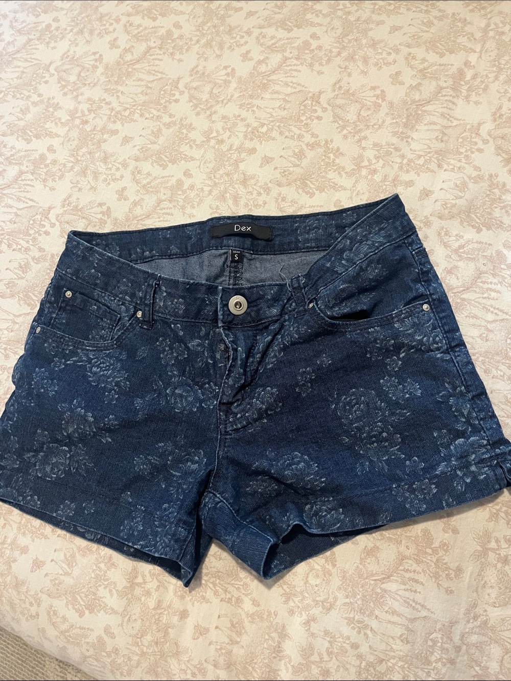Dex Floral Print Dark Blue Denim Shorts
